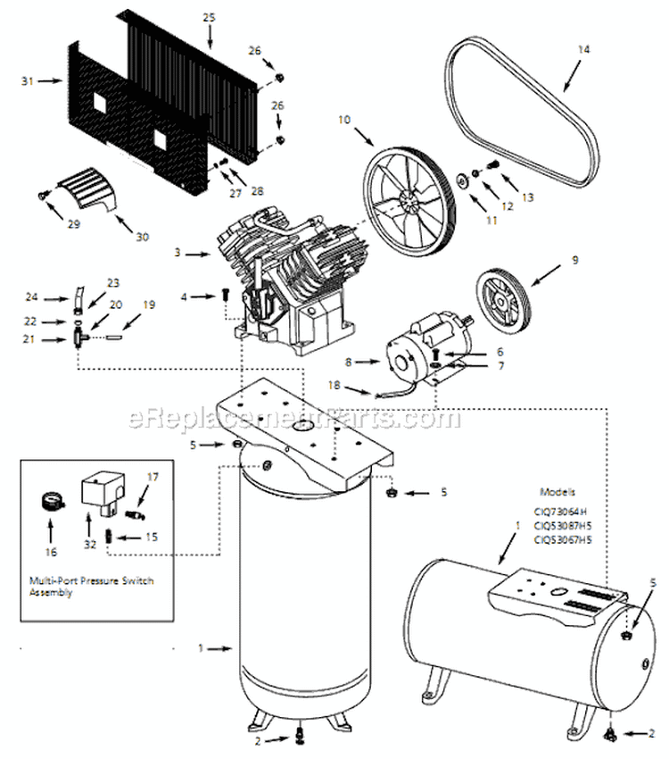 Page A Diagram and Parts List for CIQ71081V 1999 Campbell Hausfeld Compressor